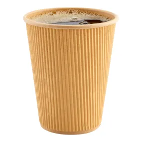 12 oz Kraft Paper Coffee Cup - Ripple Wall - 3 1/2" x 3 1/2" x 4 1/4" - 500 count box