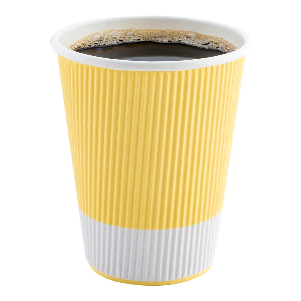 12 oz Light Yellow Paper Coffee Cup - Ripple Wall - 3 1/2" x 3 1/2" x 4 1/4" - 25 count box