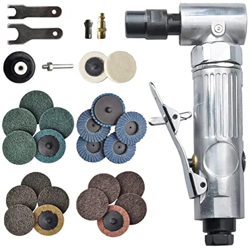 1/4'' Angle Air Die Grinder kit with 22pcs 2'' Roll Lock Sanding Discs & 2 Wrenches, 90 Degree Angle Pneumatic Die Grinder, 20,000 RPM Speed (BS9024)