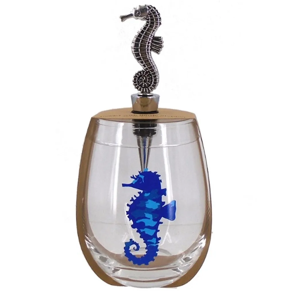 2 Piece Seahorse Wine Glass with Stopper