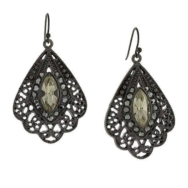 2028 Jewelry Hematite Color Filigree Fan Earrings