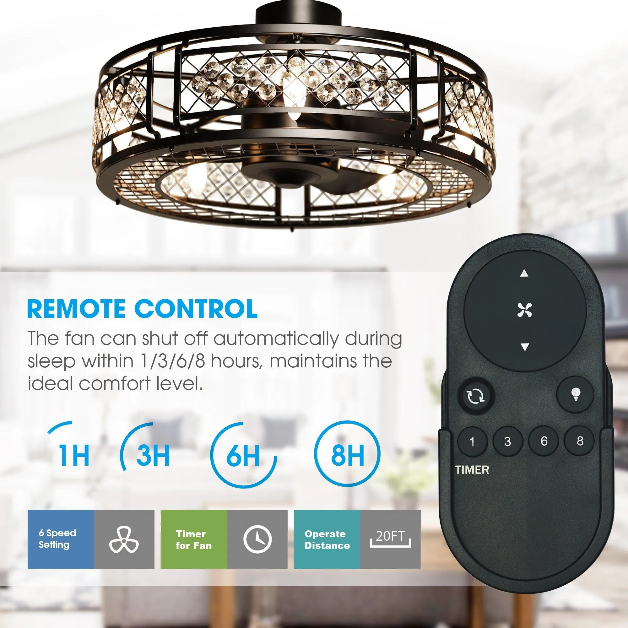 27" Wright Modern DC Motor Downrod Mount Reversible Crystal Ceiling Fan with Lighting and Remote Control