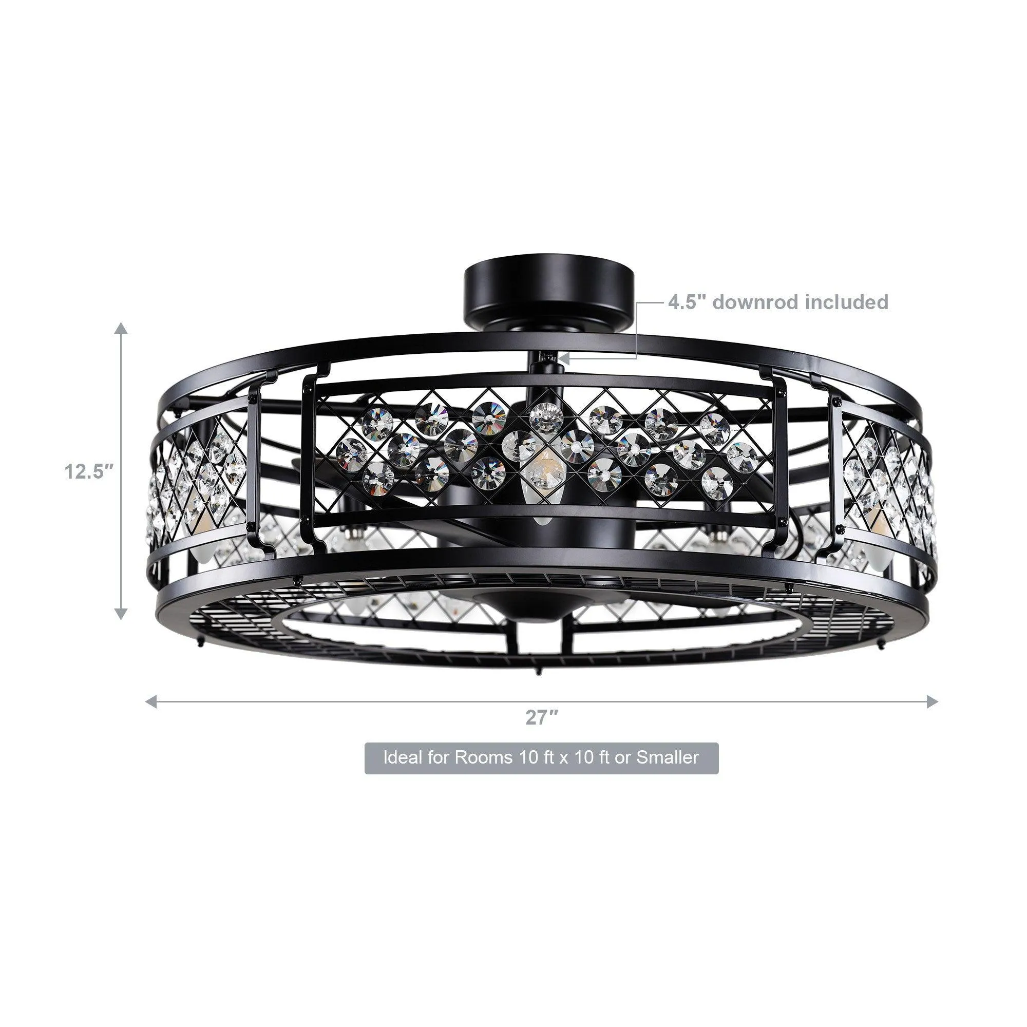 27" Wright Modern DC Motor Downrod Mount Reversible Crystal Ceiling Fan with Lighting and Remote Control