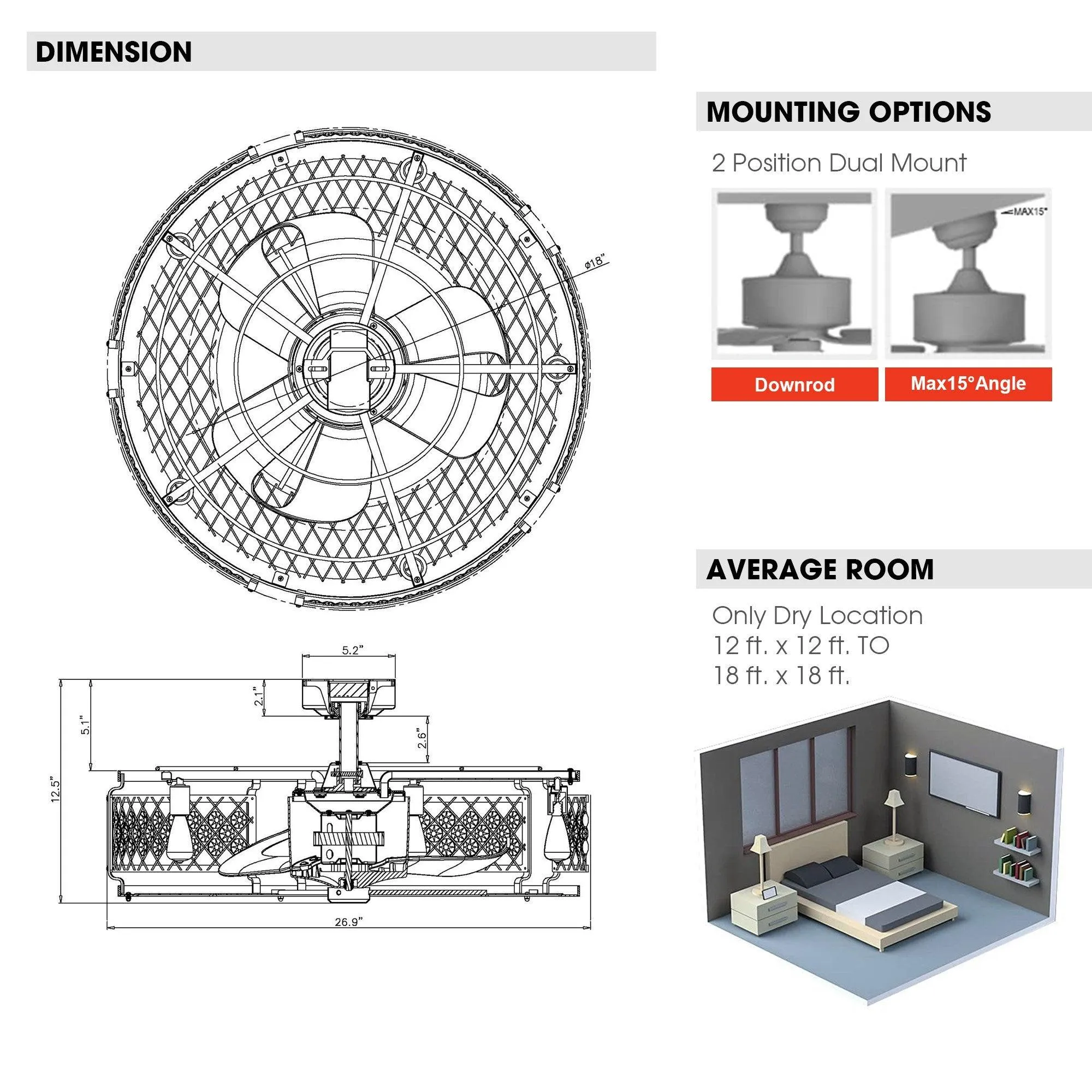 27" Wright Modern DC Motor Downrod Mount Reversible Crystal Ceiling Fan with Lighting and Remote Control