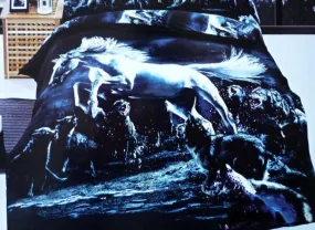 3D Jumping Horse and Wolves Printed Cotton Luxury 4-Piece Bedding Sets/Duvet Covers