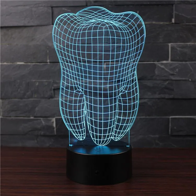 3D Tooth Illusion Night Light Table Lamp Bedroom Atmosphere Decorative Led Lamp for Kids Gifts Bedside USB Desk Lamp