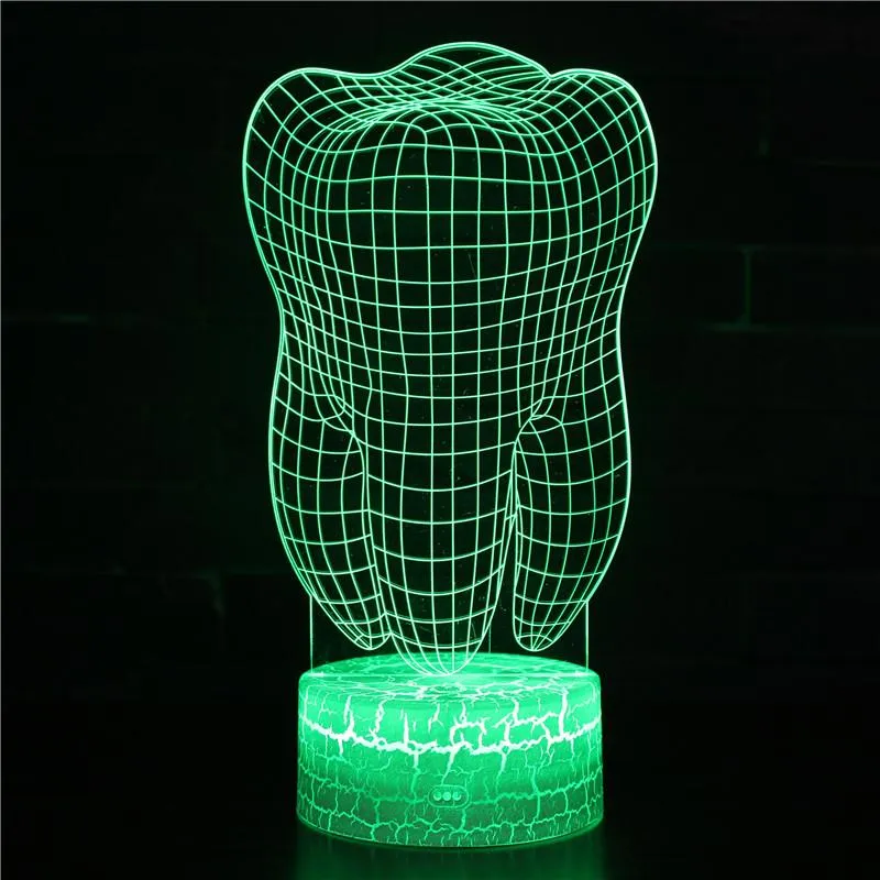 3D Tooth Illusion Night Light Table Lamp Bedroom Atmosphere Decorative Led Lamp for Kids Gifts Bedside USB Desk Lamp