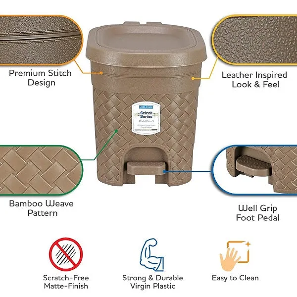 4.1L Plastic Pedal Waste Bin Stitch Print Nu Ware