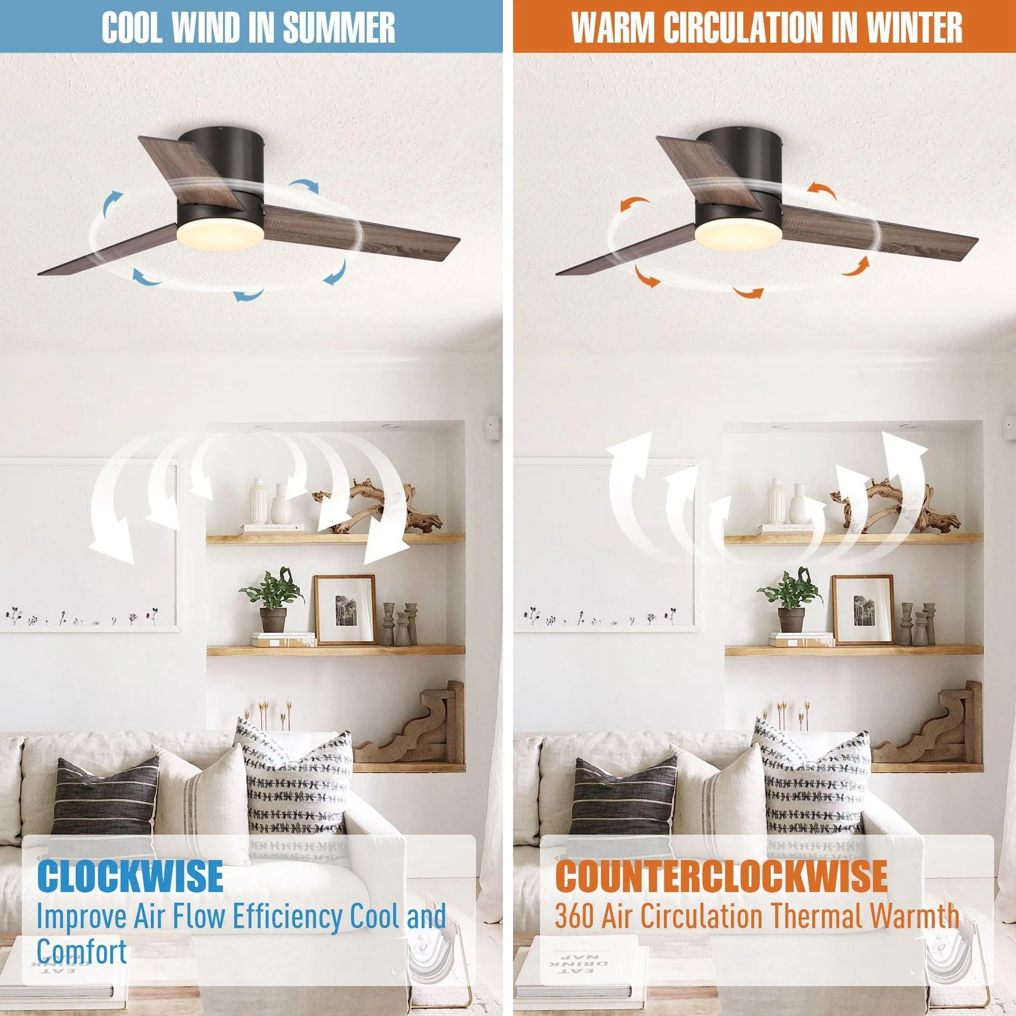 48" Kielah Farmhouse Flush Mount Reversible Ceiling Fan with Lighting and Remote Control