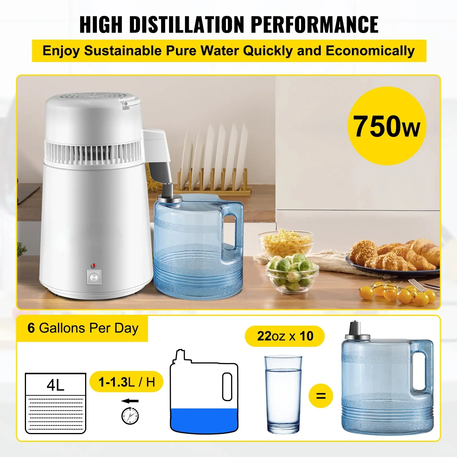 4L Water Distiller Purifier Filter For Drinking Bottle Softener 304 Stainless Steel Home Appliance for Office Use