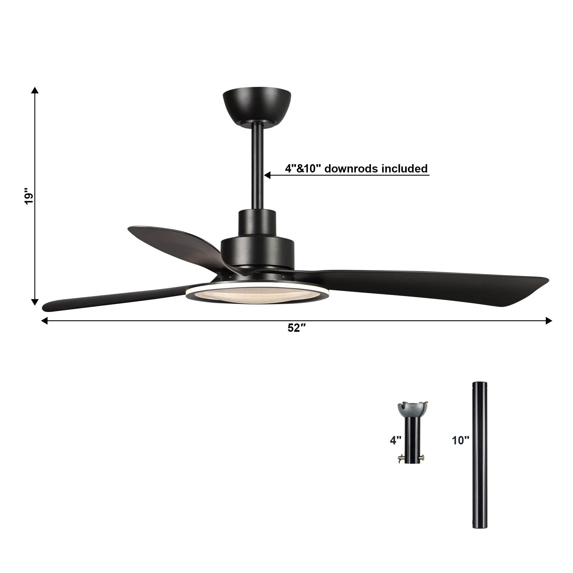 52" Bohemian Industrial DC Motor Downrod Mount Reversible Ceiling Fan with Lighting and Remote Control