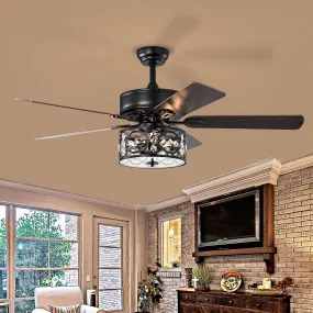 52" Crystal Chandelier Fan with Lights and Remote Control, Modern Ceiling Fan with Dual Finish Reversible Blades, Fandelier, Matte Black