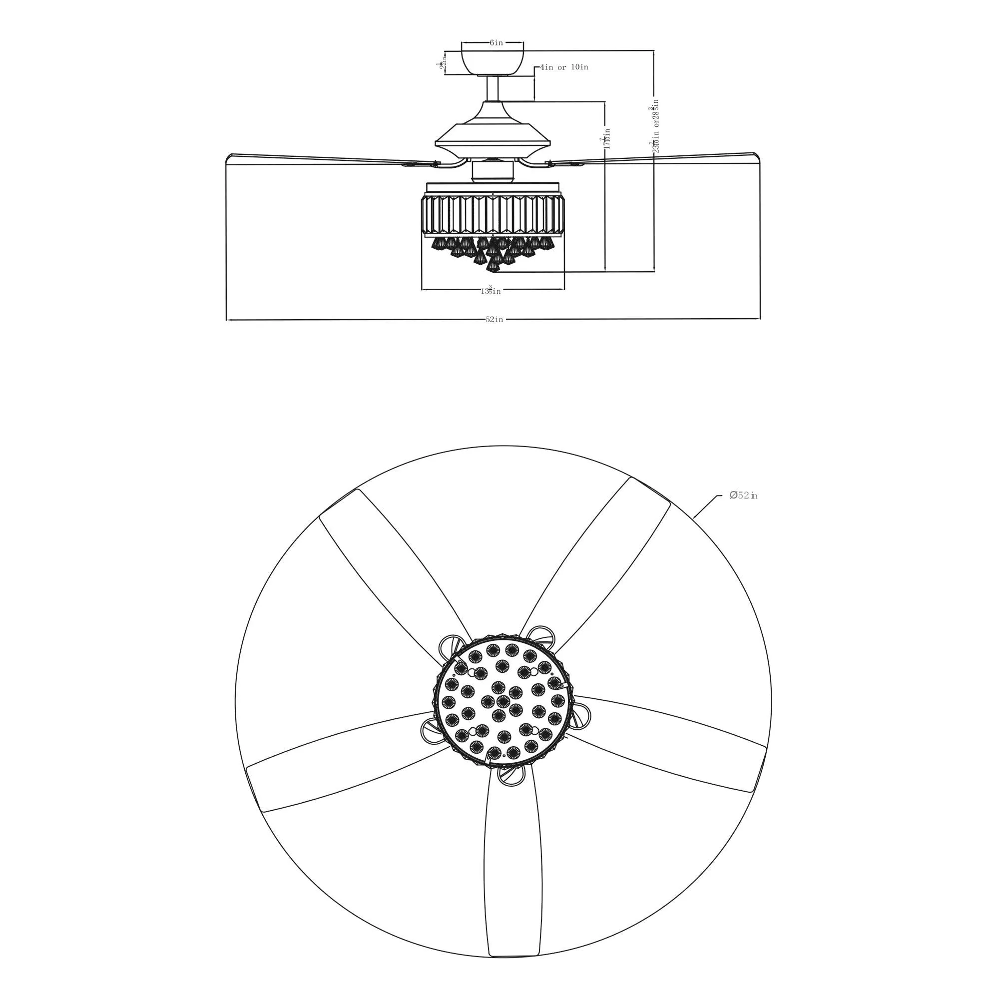 52" Elkton Modern Chrome Downrod Mount Reversible Crystal Ceiling Fan with Lighting and Remote Control