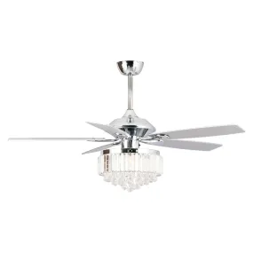 52" Elkton Modern Chrome Downrod Mount Reversible Crystal Ceiling Fan with Lighting and Remote Control