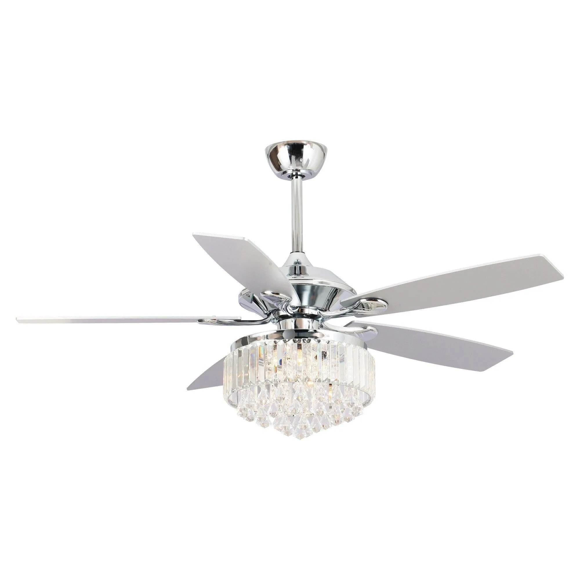 52" Elkton Modern Chrome Downrod Mount Reversible Crystal Ceiling Fan with Lighting and Remote Control