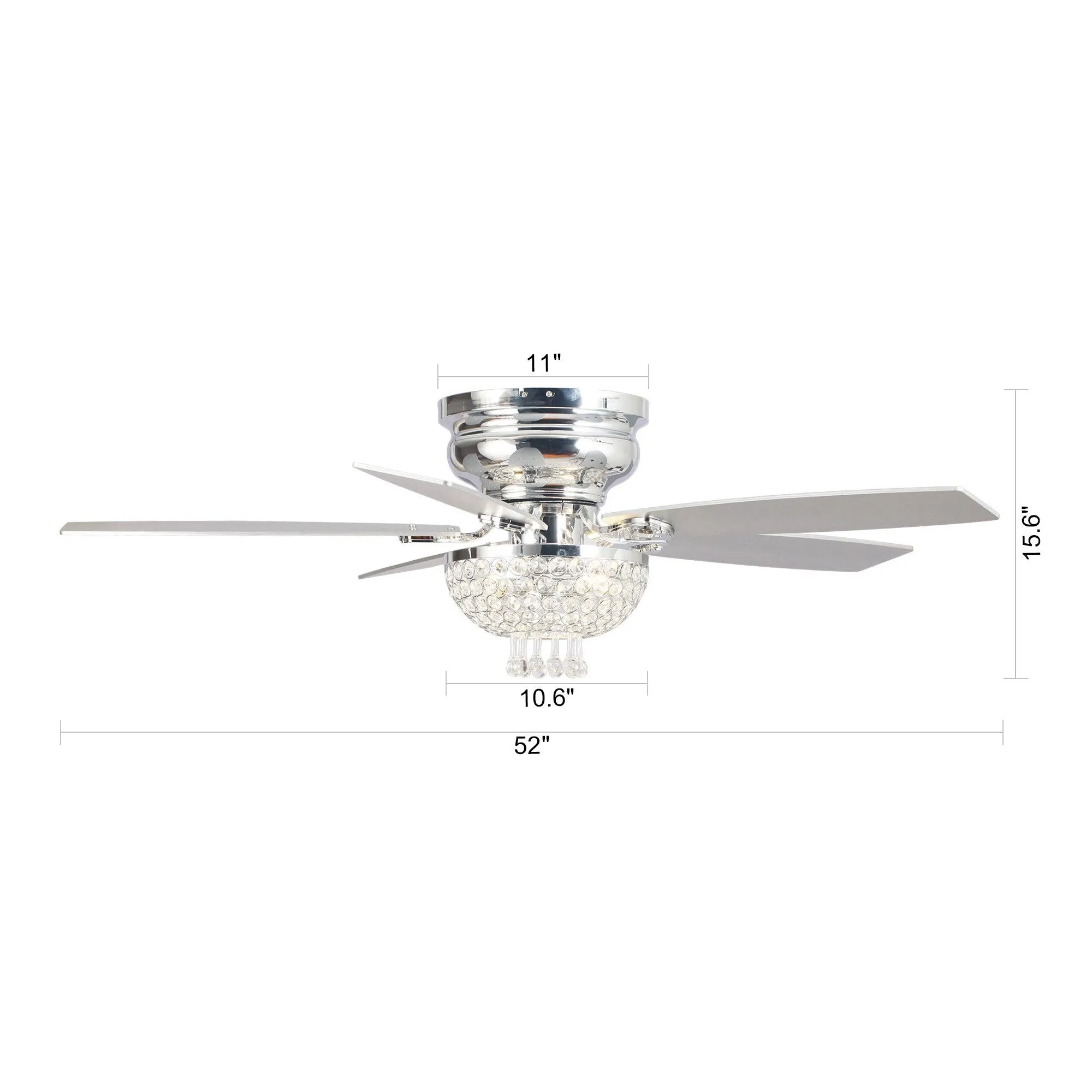 52" Kanpur Modern Chrome Flush Mount Reversible Crystal Ceiling Fan with Lighting and Remote Control