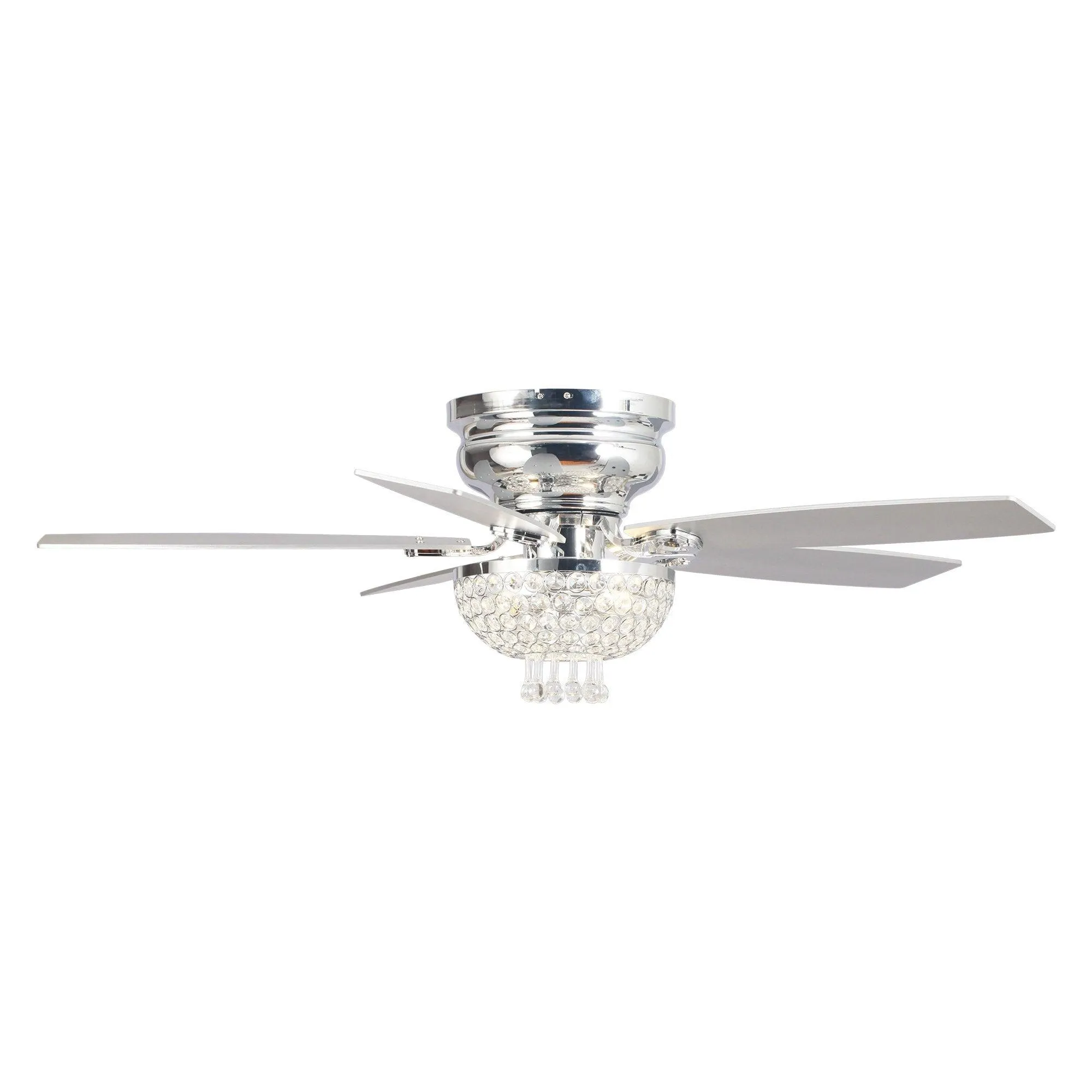 52" Kanpur Modern Chrome Flush Mount Reversible Crystal Ceiling Fan with Lighting and Remote Control