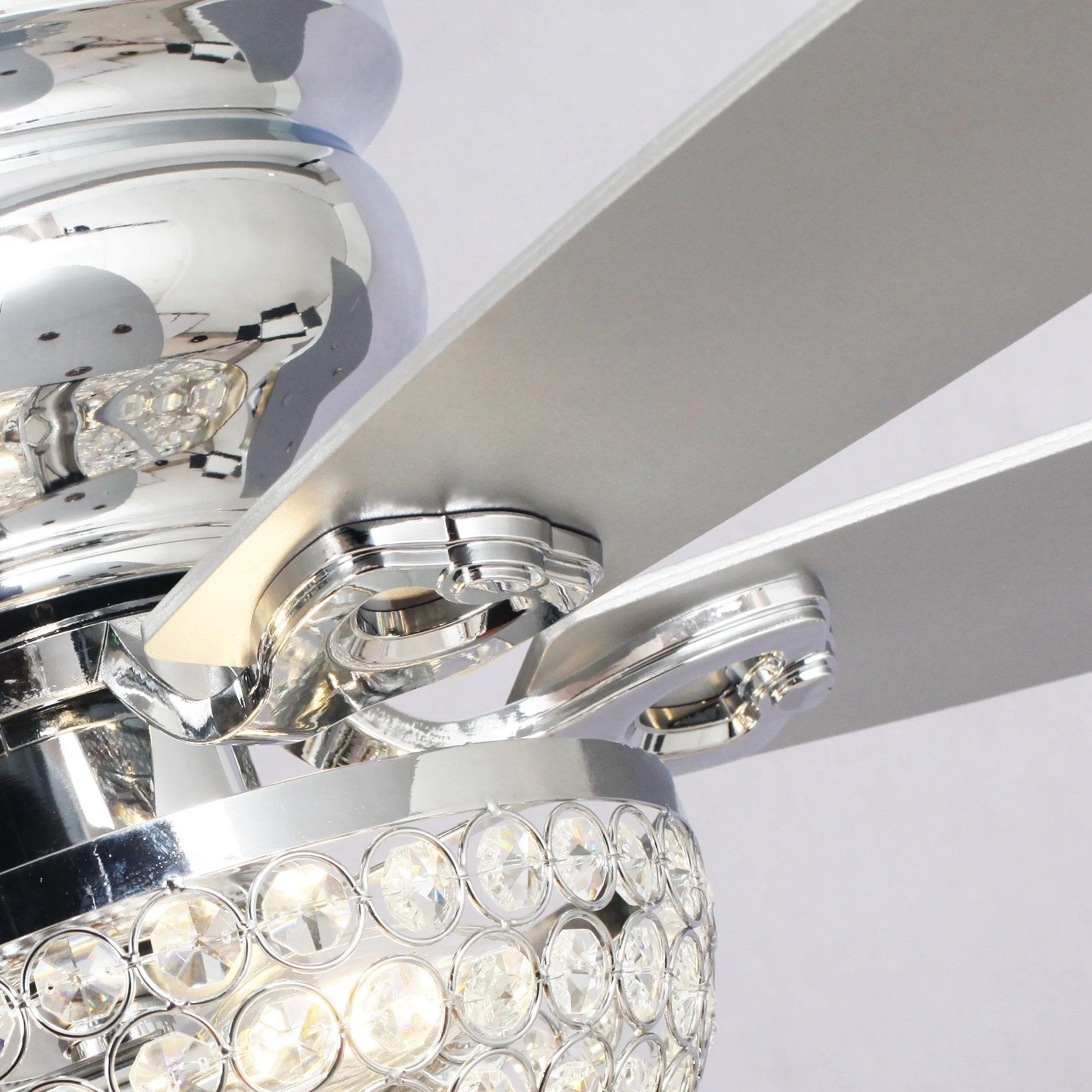 52" Kanpur Modern Chrome Flush Mount Reversible Crystal Ceiling Fan with Lighting and Remote Control