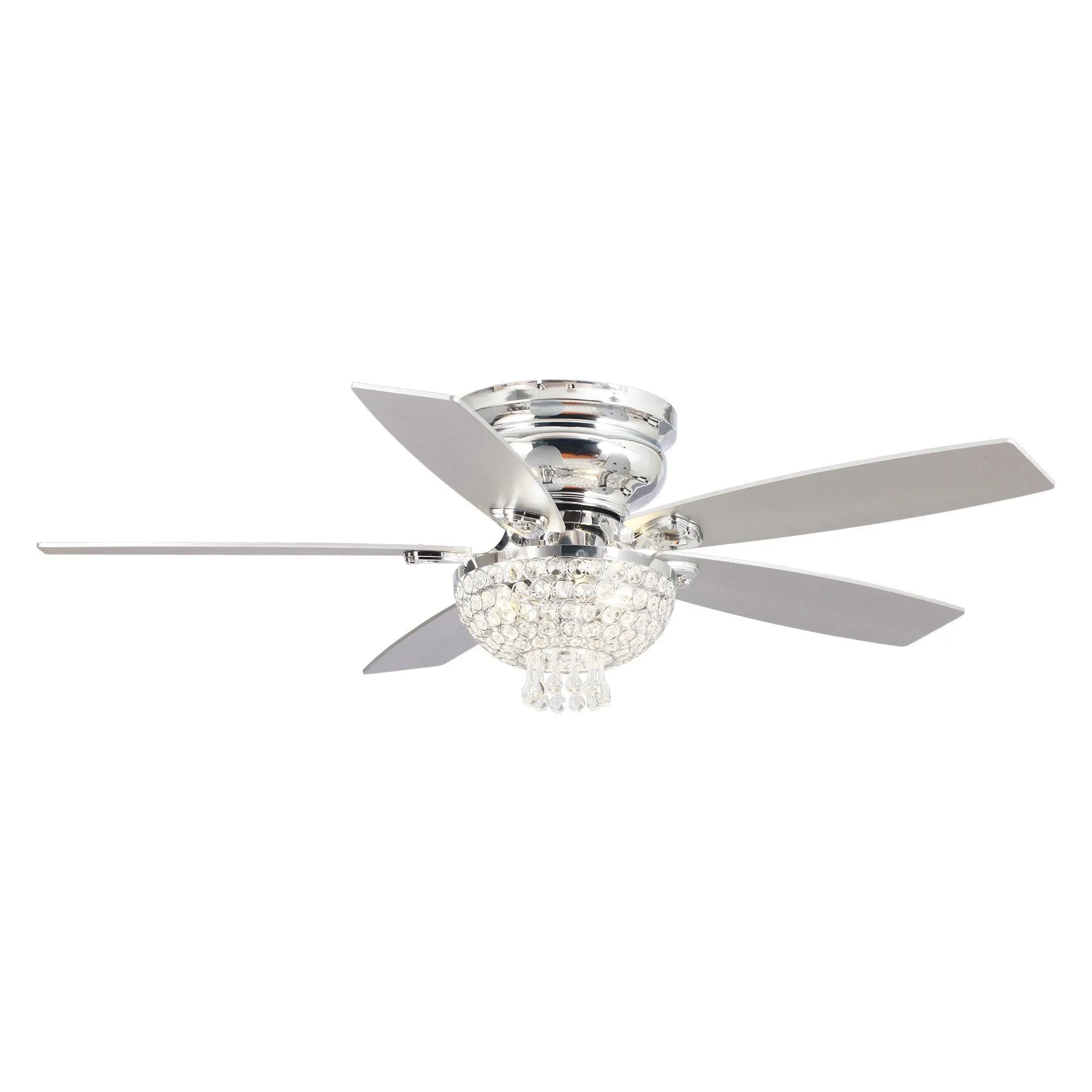 52" Kanpur Modern Chrome Flush Mount Reversible Crystal Ceiling Fan with Lighting and Remote Control