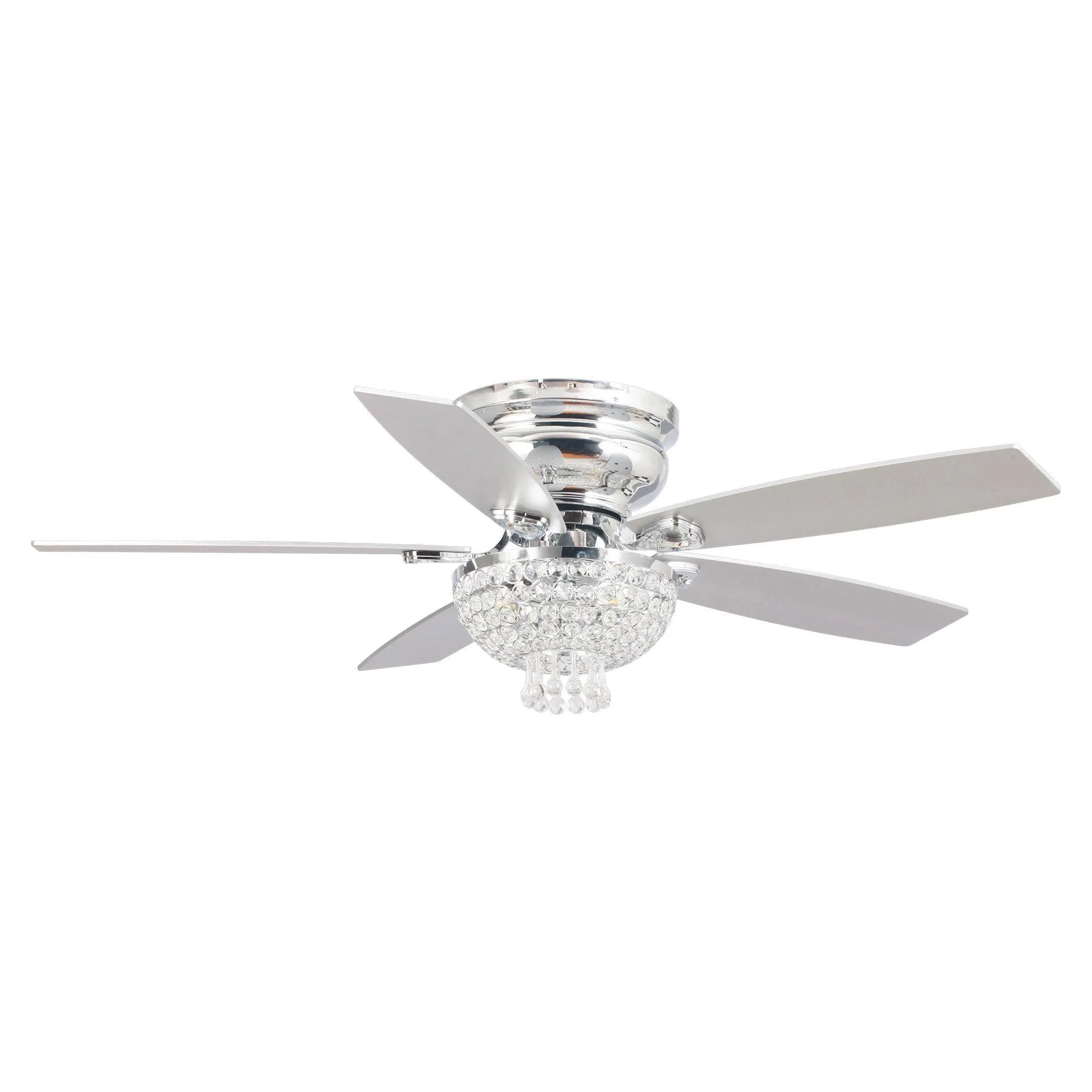 52" Kanpur Modern Chrome Flush Mount Reversible Crystal Ceiling Fan with Lighting and Remote Control