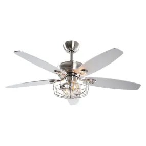 52" Kyla Industrial Brushed Nickel Reversible Caged Ceiling Fan with Lighting