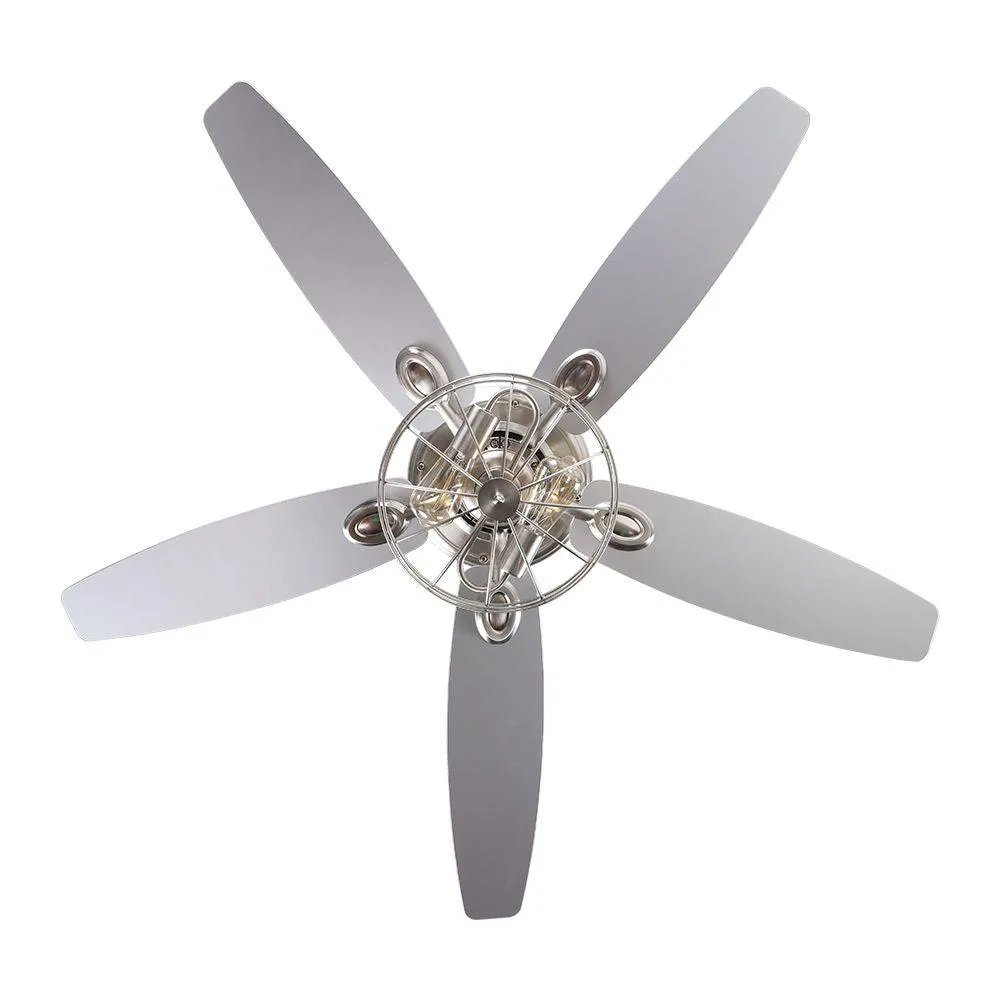 52" Kyla Industrial Brushed Nickel Reversible Caged Ceiling Fan with Lighting