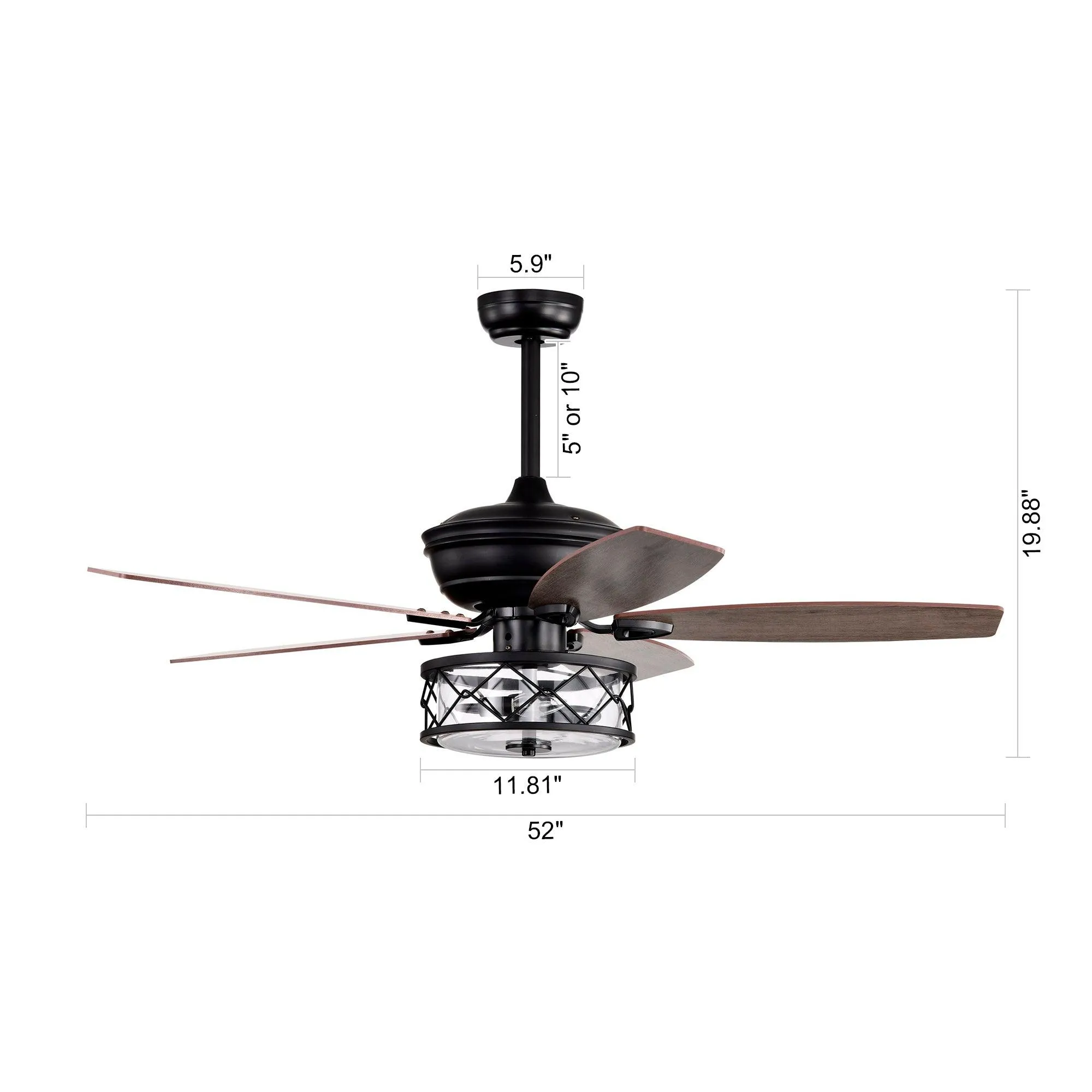 52" Nilgril Farmhouse Downrod Mount Reversible Ceiling Fan with Lighting and Remote Control