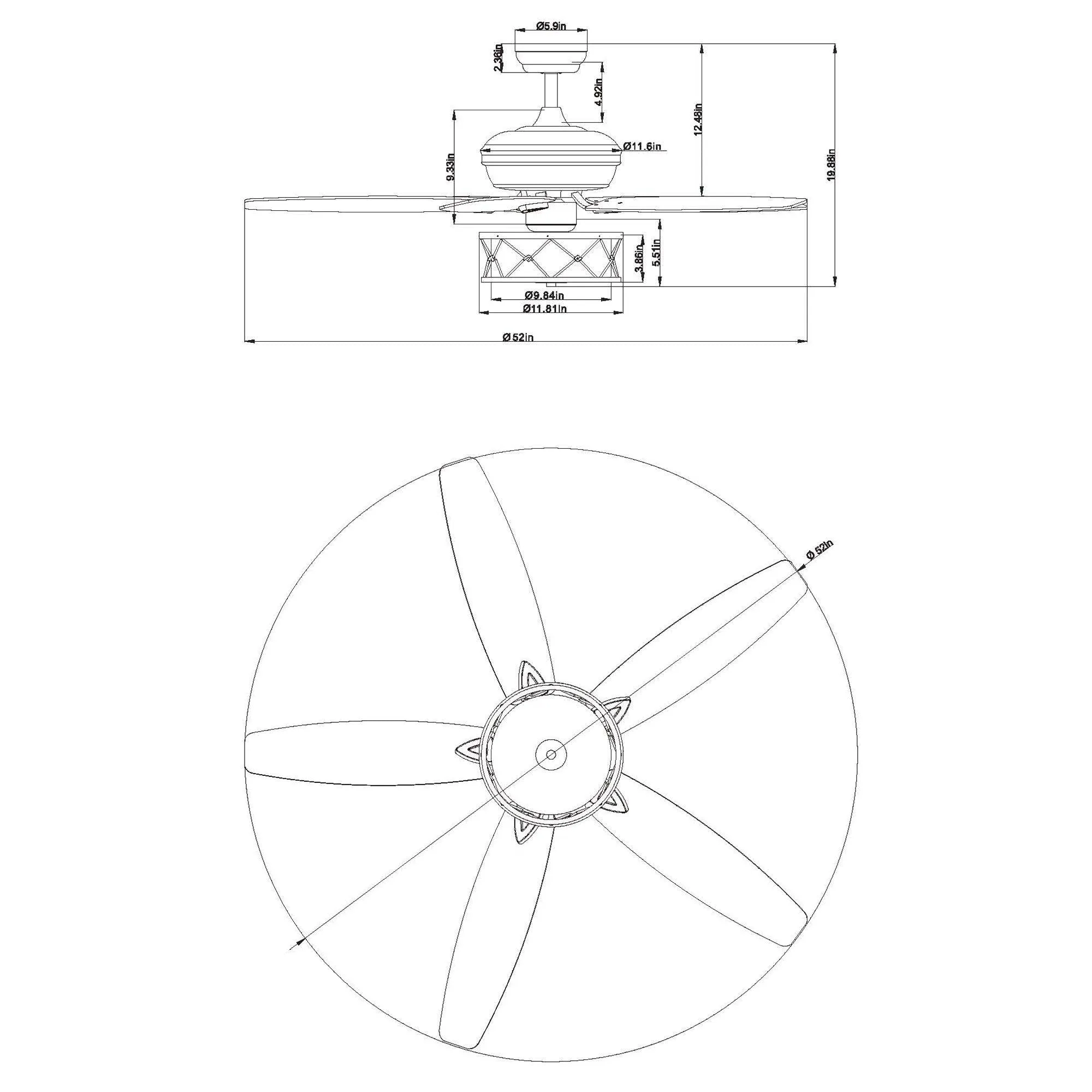 52" Nilgril Farmhouse Downrod Mount Reversible Ceiling Fan with Lighting and Remote Control