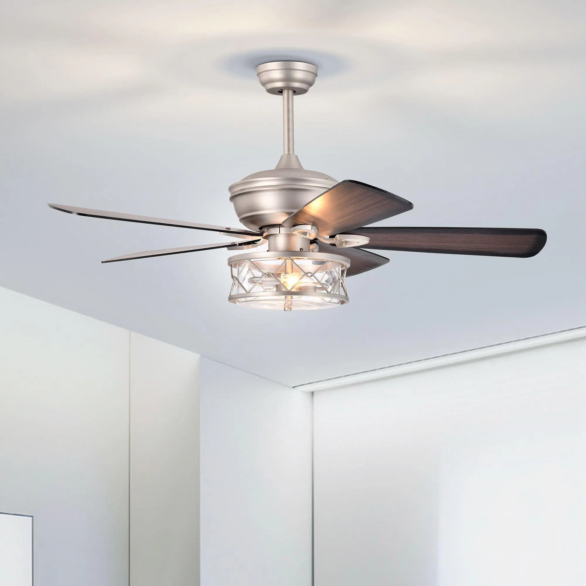 52" Nilgril Farmhouse Downrod Mount Reversible Ceiling Fan with Lighting and Remote Control