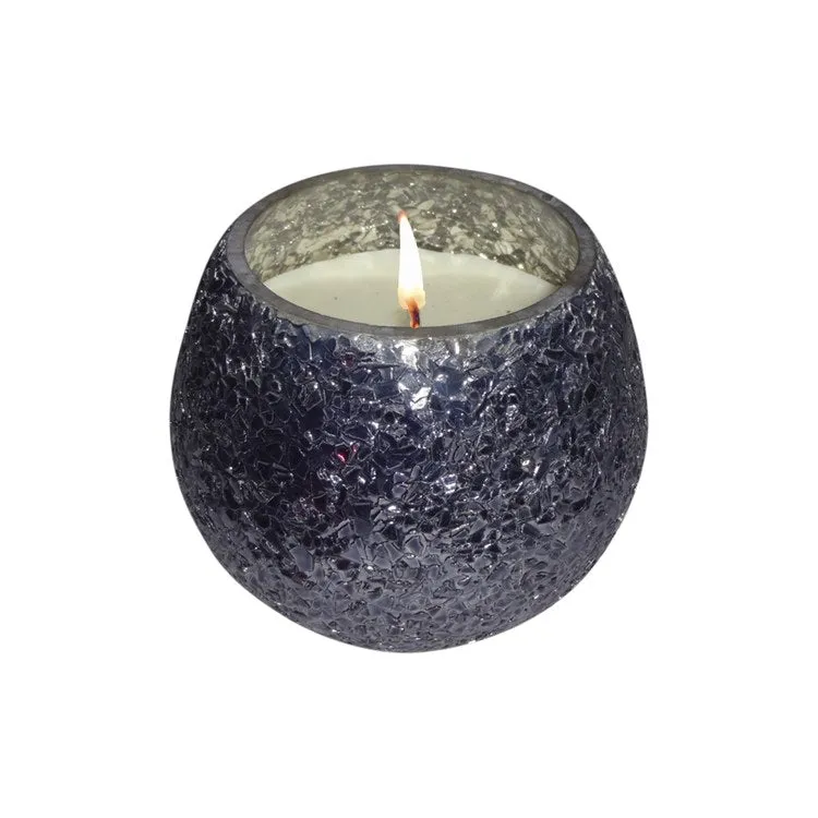 5" Crackled Glass Candle Holder with 17 oz Candle - Gray