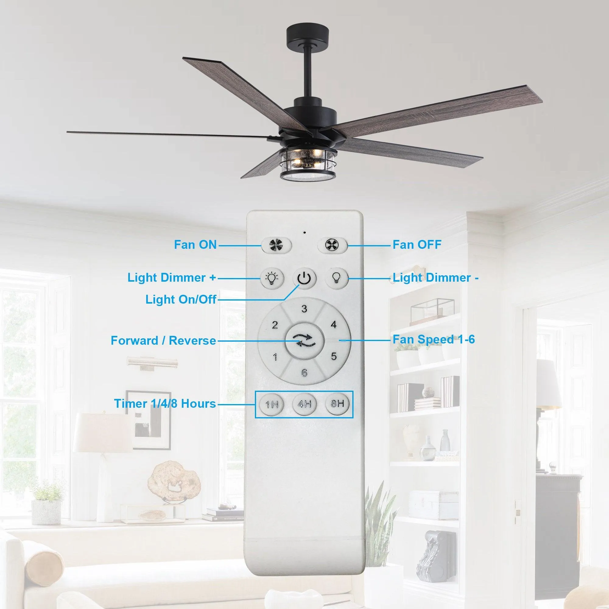 65" Modern Reversible Ceiling Fan with Lighting and Remote Control