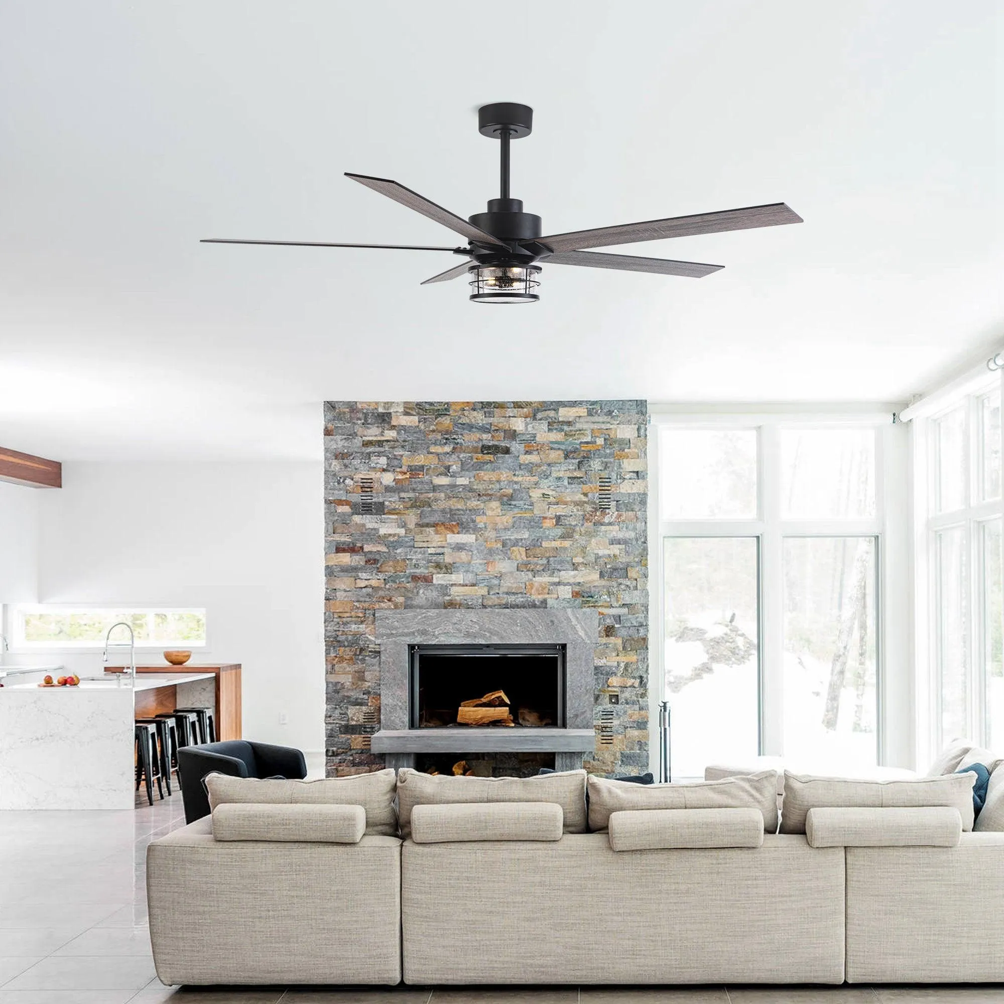 65" Modern Reversible Ceiling Fan with Lighting and Remote Control