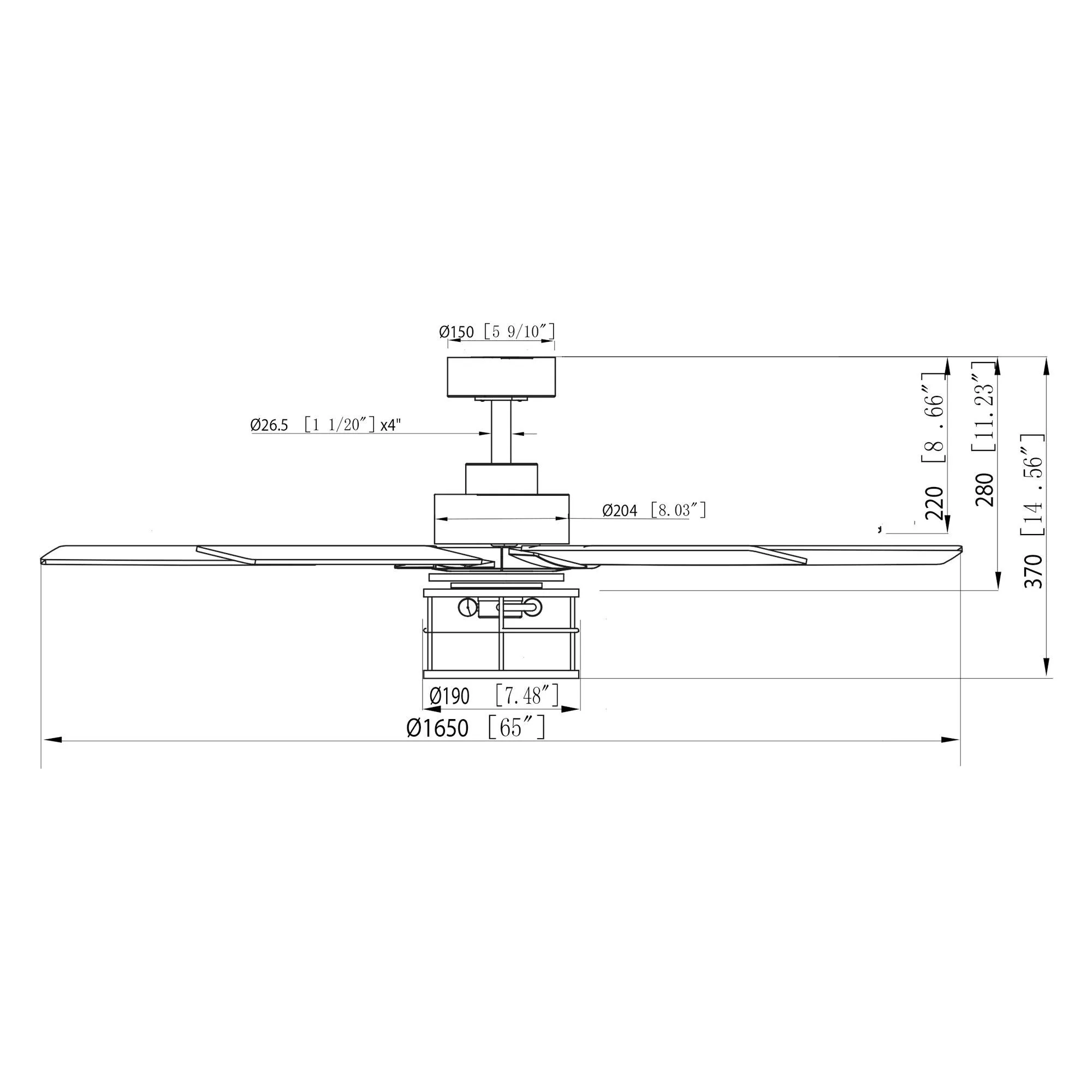 65" Modern Reversible Ceiling Fan with Lighting and Remote Control