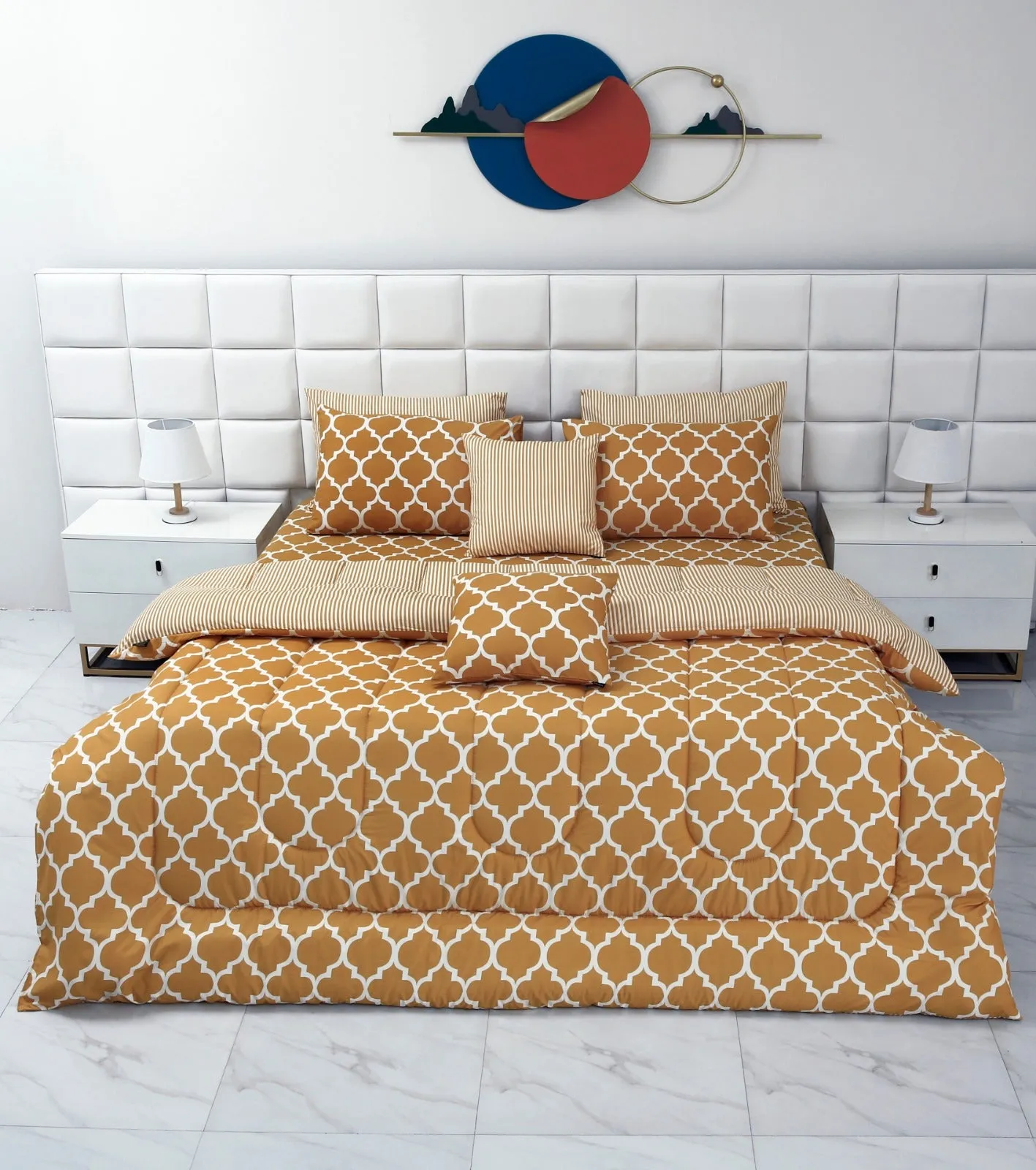 8 PCs Winter Comforter Set-Mustard Geometric