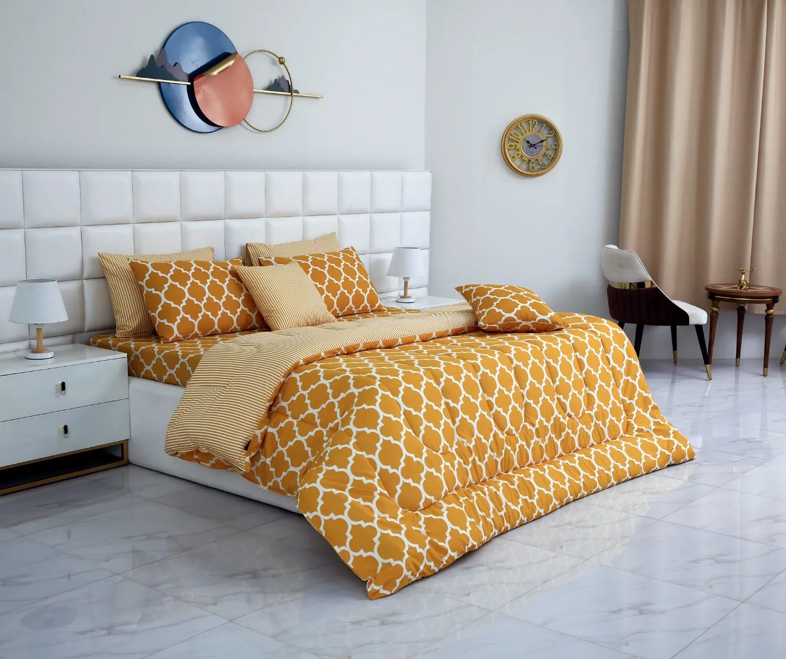 8 PCs Winter Comforter Set-Mustard Geometric