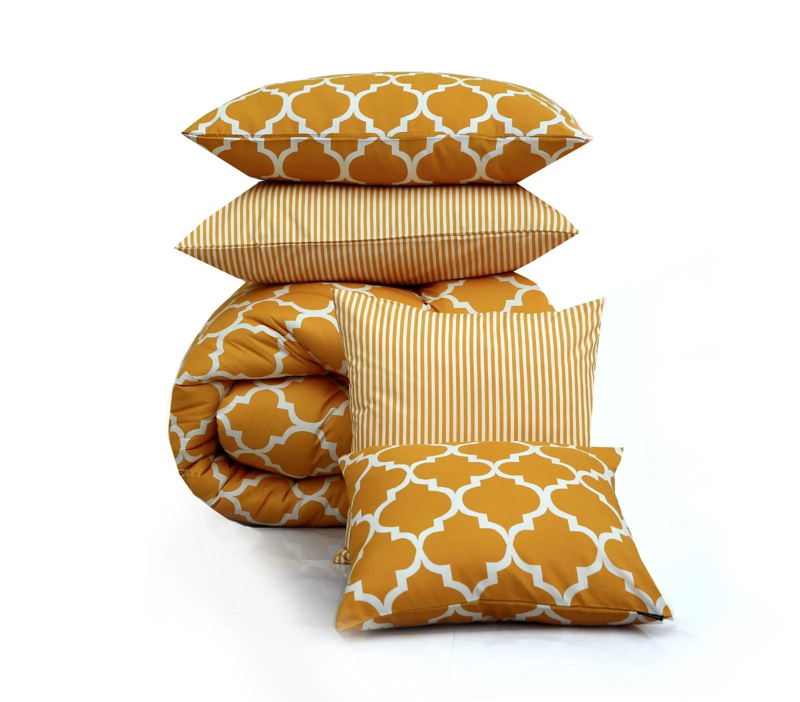 8 PCs Winter Comforter Set-Mustard Geometric