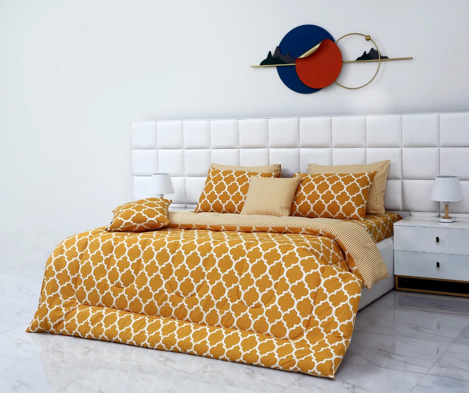 8 PCs Winter Comforter Set-Mustard Geometric