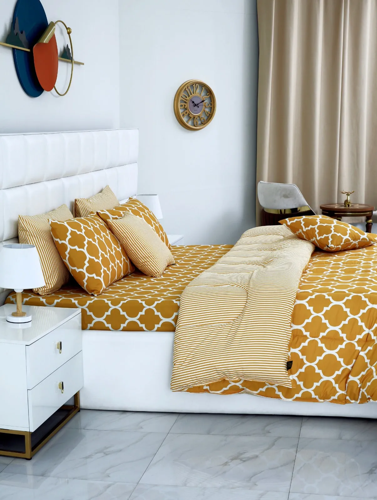 8 PCs Winter Comforter Set-Mustard Geometric