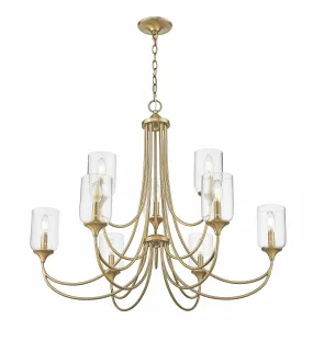 9 Lamps Waddingham Chandelier - Vintage Brass - 35.4in Diameter - E12 Candelabra Base