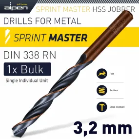 ALPEN HSS SPRINT MASTER 3.2MM BULK DIN 338 ALPEN DRILL BIT ALP6260032