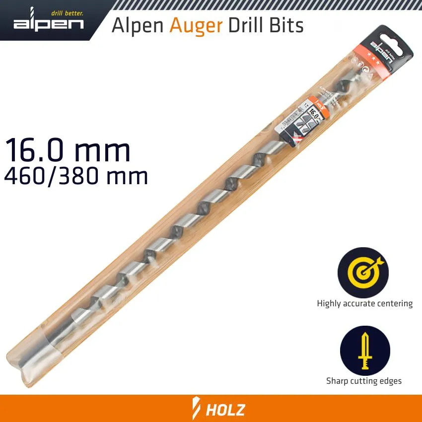 ALPEN WOOD AUGER DRILL BIT 16 X 450MM ALP22616