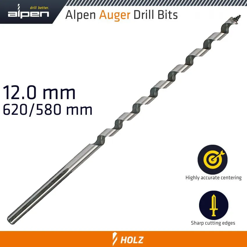 ALPEN WOOD AUGER DRILL BIT 620 X 580 12MM ALP22812