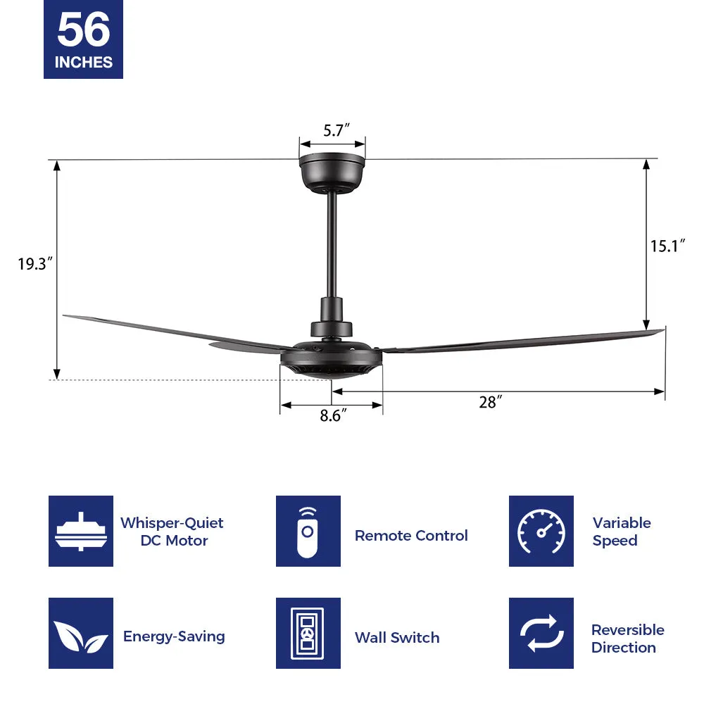 Alya 56" Industrial-Style Ceiling Fan with Remote and Wall Switch(NO LED)