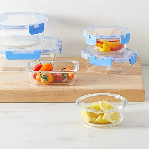 Amazon Basics Glass Food Storage Containers with Locking Lids, Set of 14, BPA-Free