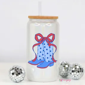 American Boots White Glitter Glass Cup