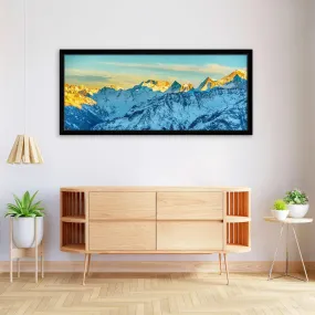 ArtzFolio High Mountains Peaks At Sunset | Canvas Painting for Bedroom & Living Room | Black Frame | 27.6 x 12 inch (70 x 30 cms)