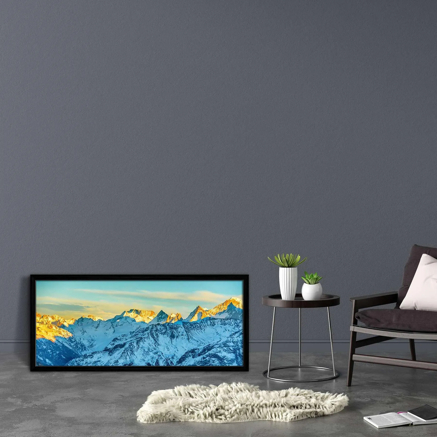 ArtzFolio High Mountains Peaks At Sunset | Canvas Painting for Bedroom & Living Room | Black Frame | 27.6 x 12 inch (70 x 30 cms)