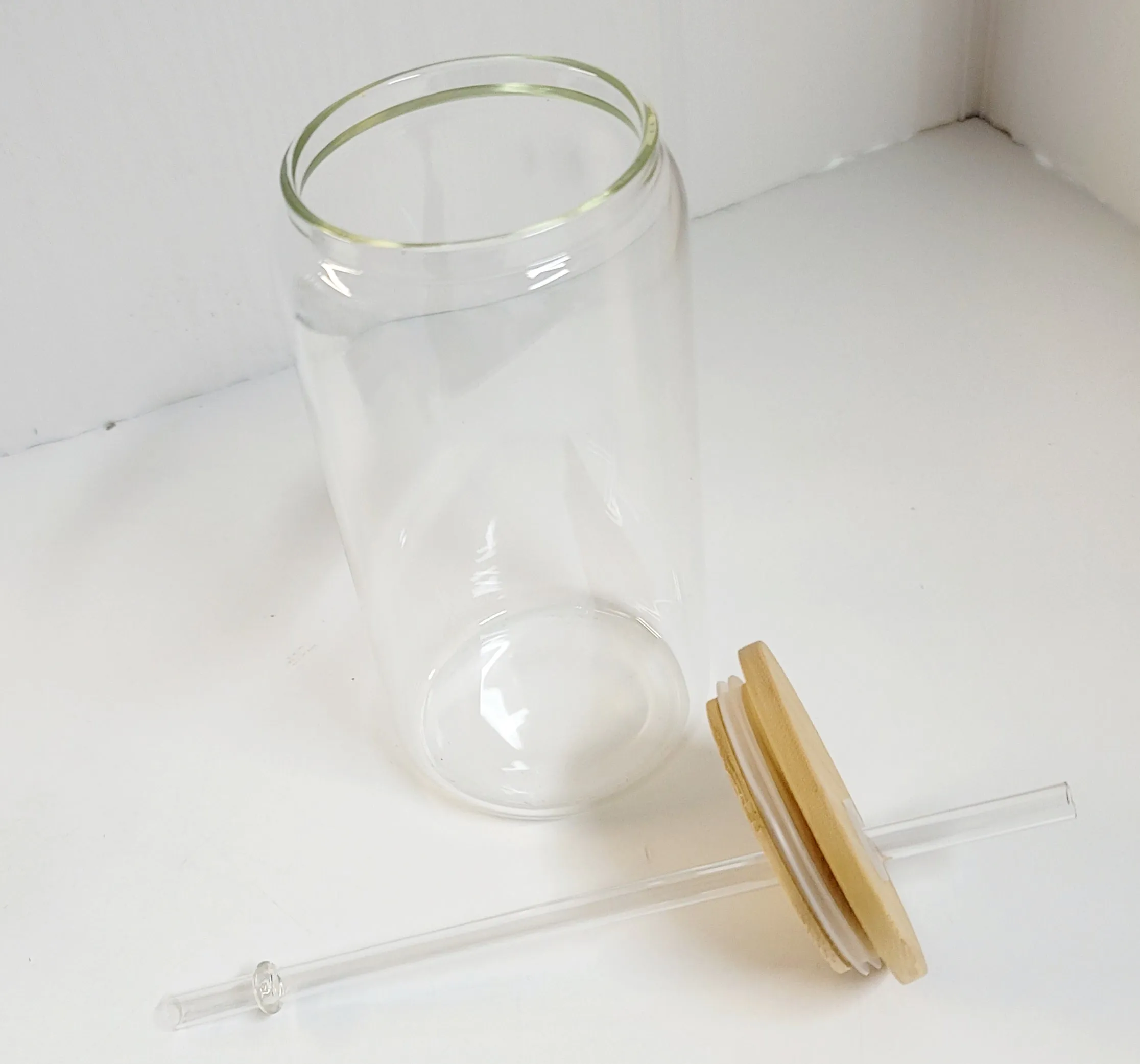 Beer Can Glass with Bamboo Lid