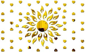 Bikri Kendra Ind - Sun Golden with 50 Heart mirror stickers for wall, acrylic mirror wall decor sticker, wall mirror stickers, Acrylic Stickers, Wall Stickers (Sun Heart)