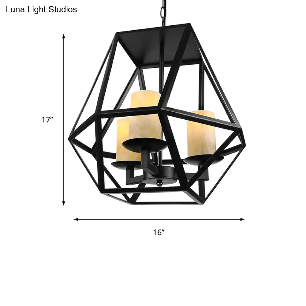 Black Industrial Metal Ceiling Light Fixture with Adjustable Chain - Retro Geometric Cage Chandelier Lamp